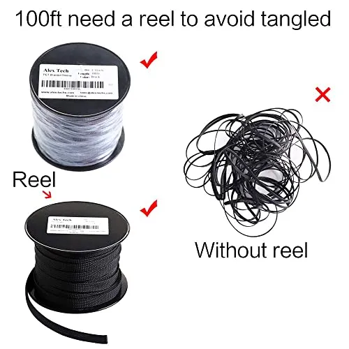 100ft - 1/4 inch PET Expandable Braided Sleeving – Black – Alex Tech braided cable sleeve