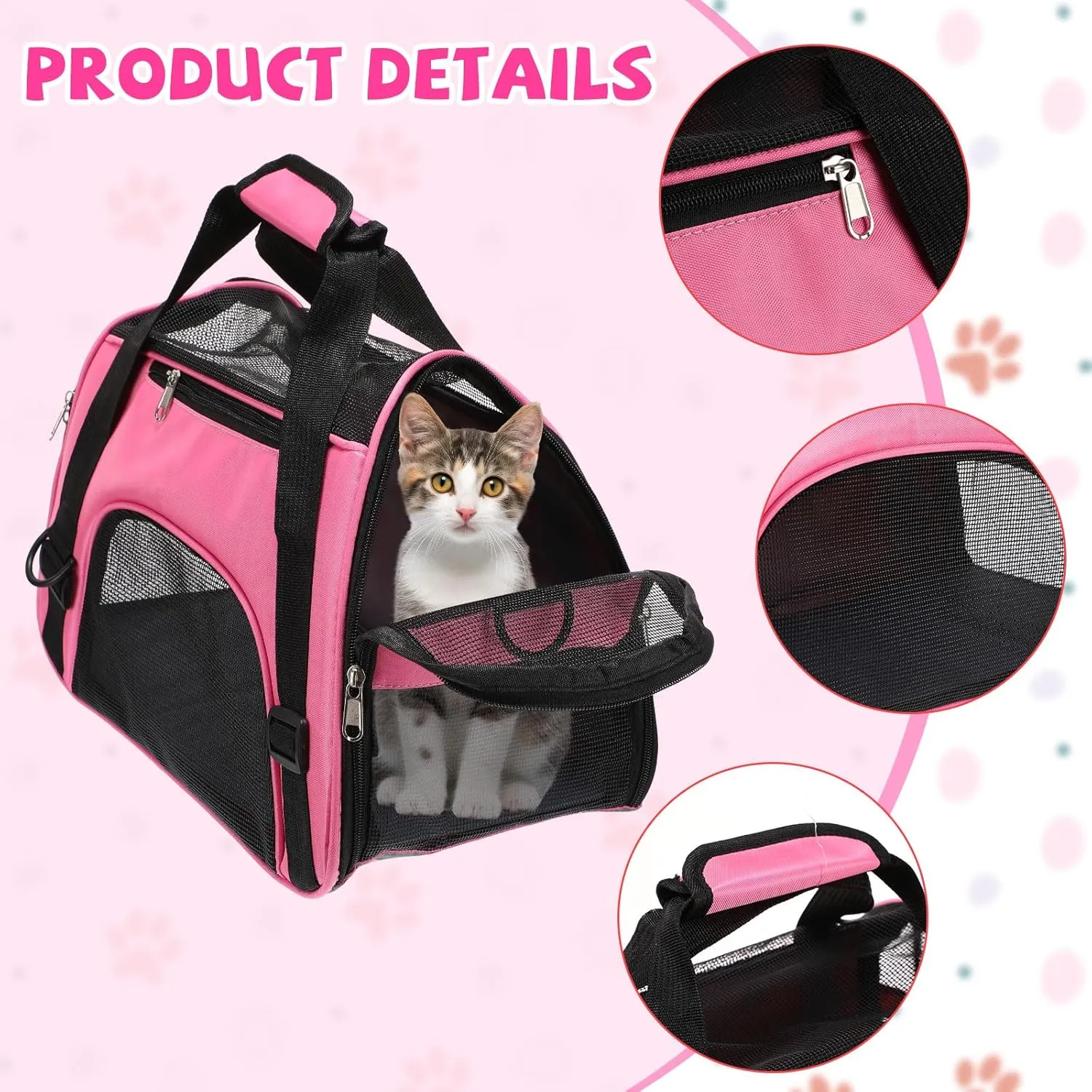 2 Pcs Pet Carrier, Soft Sided Pet Travel Carrier for Cats, Airline Approved Kitty Portable Dog Bags for Traveling Little Dogs, Rabbits, Puppy, Cat(S,Pink, Purple)