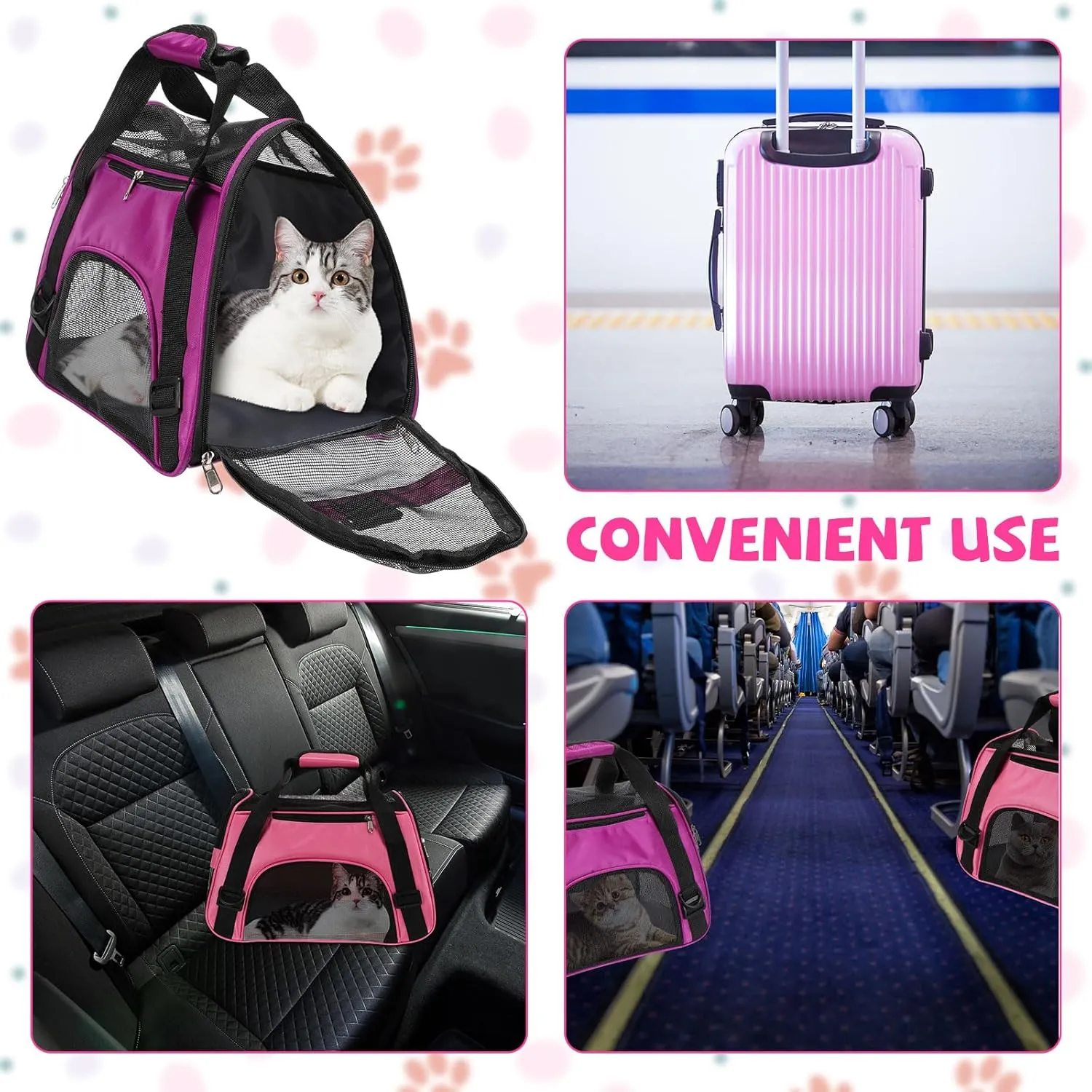 2 Pcs Pet Carrier, Soft Sided Pet Travel Carrier for Cats, Airline Approved Kitty Portable Dog Bags for Traveling Little Dogs, Rabbits, Puppy, Cat(S,Pink, Purple)