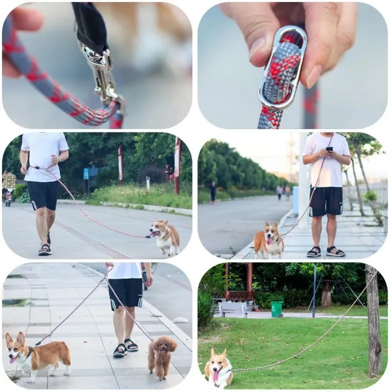 2.6M Hands Free Dog Slip Leash Multifunctional Dog Training Leads Nylon Double Leash