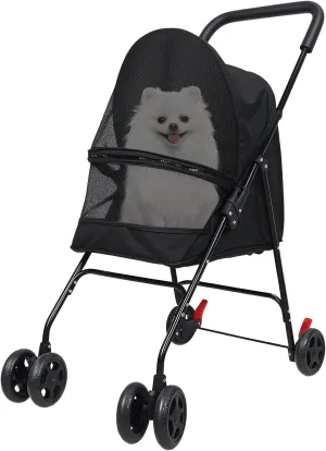 4 Wheels Pet Stroller Dog Cat Cage Jogger Stroller for Medium Small Dogs Cats Travel, Foldable Pet Stroller with Sun Cover Breathable and Visible Mesh for All-Season Black