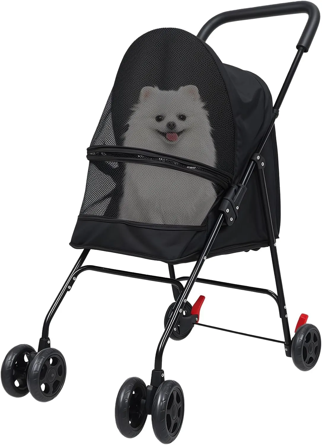 4 Wheels Pet Stroller Dog Cat Cage Jogger Stroller for Medium Small Dogs Cats Travel, Foldable Pet Stroller with Sun Cover Breathable and Visible Mesh for All-Season Black