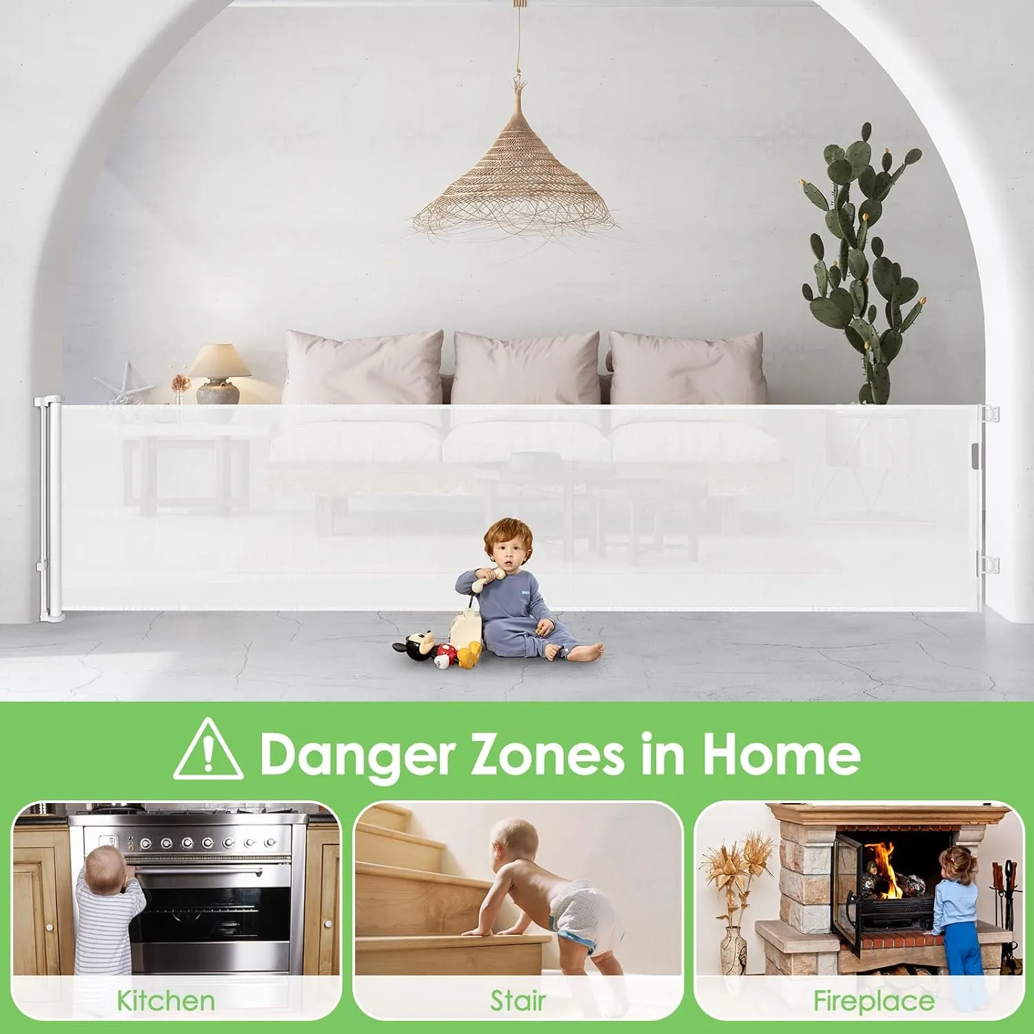 90 Inch Extra Wide Baby Gate for Large Openings Retractable Gates for Doorways Long Baby Gates Indoor Pet Gates for Dogs Extra Wide Dog Gates for The House, White