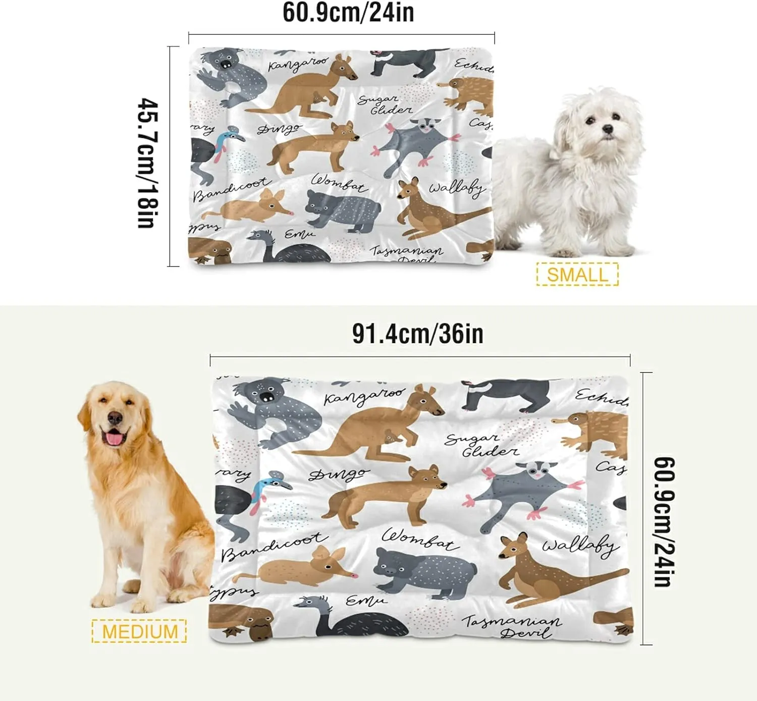 Australia Hand Drawn Animals Dog Bed Tropicla Animals Medium Pet Bed Mat Non Slip Cat Beds Pad Mats Soft Dogs Bed Pillows Pets Blanket Cushion