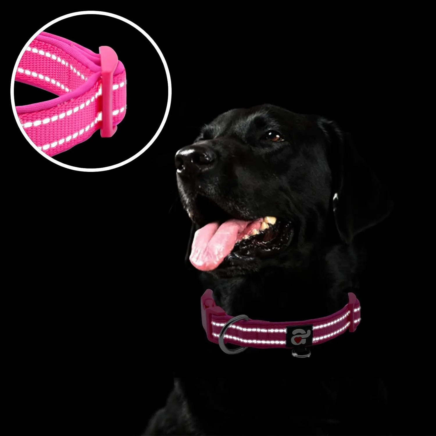 azuza Reflective Dog Collar,Soft Neoprene Padded Pet Collar with ID Tag Ring,Adjustable for Small Dogs,Hot Pink,S
