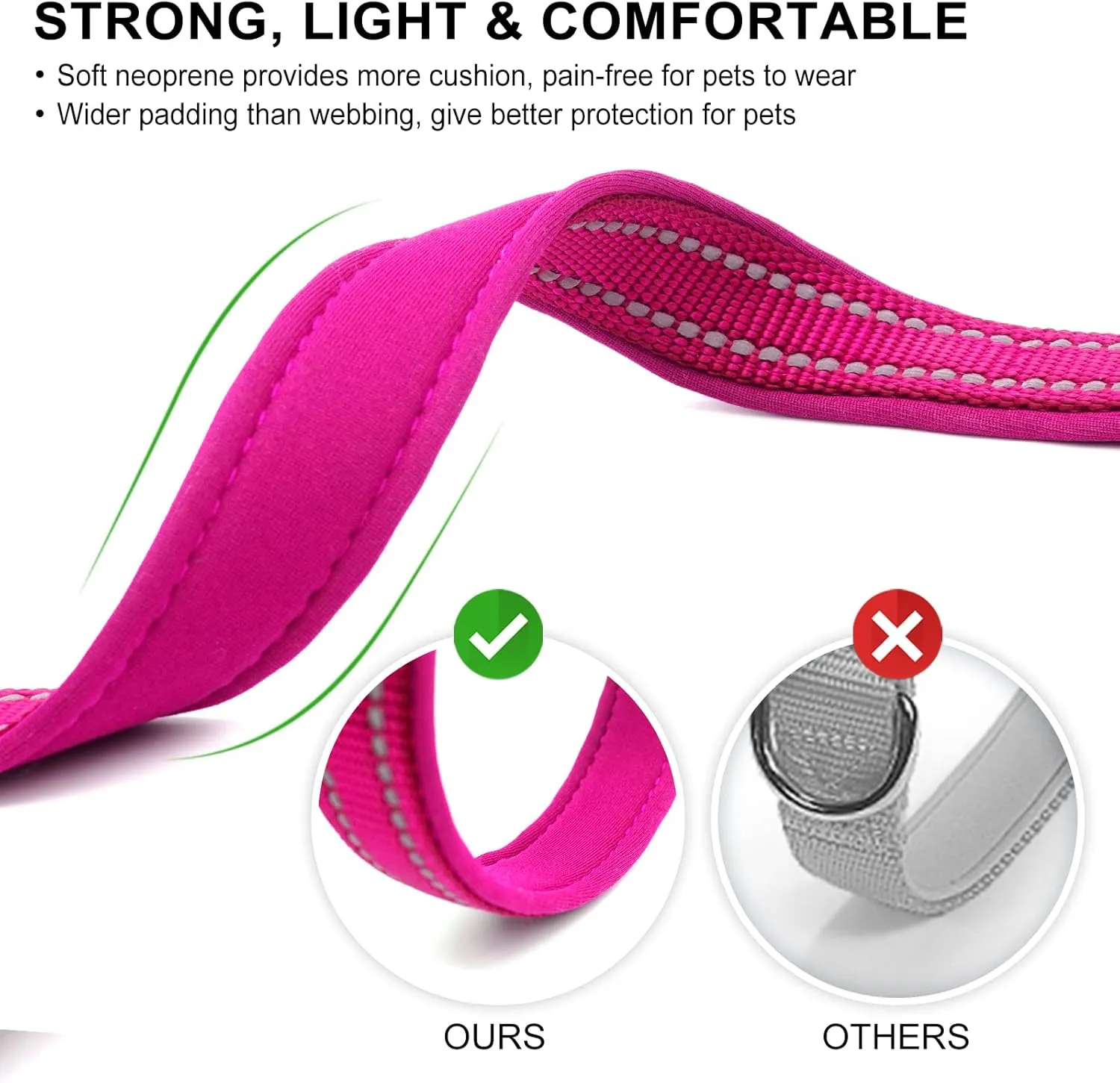 azuza Reflective Dog Collar,Soft Neoprene Padded Pet Collar with ID Tag Ring,Adjustable for Small Dogs,Hot Pink,S