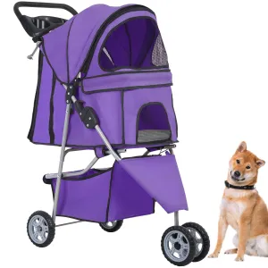 BestPet 3 Wheels Pet Stroller Dog Stroller Cat Cage Jogger Stroller Cats Travel Folding Carrier Waterproof Puppy Stroller with Cup Holder & Removable Liner (Purple)