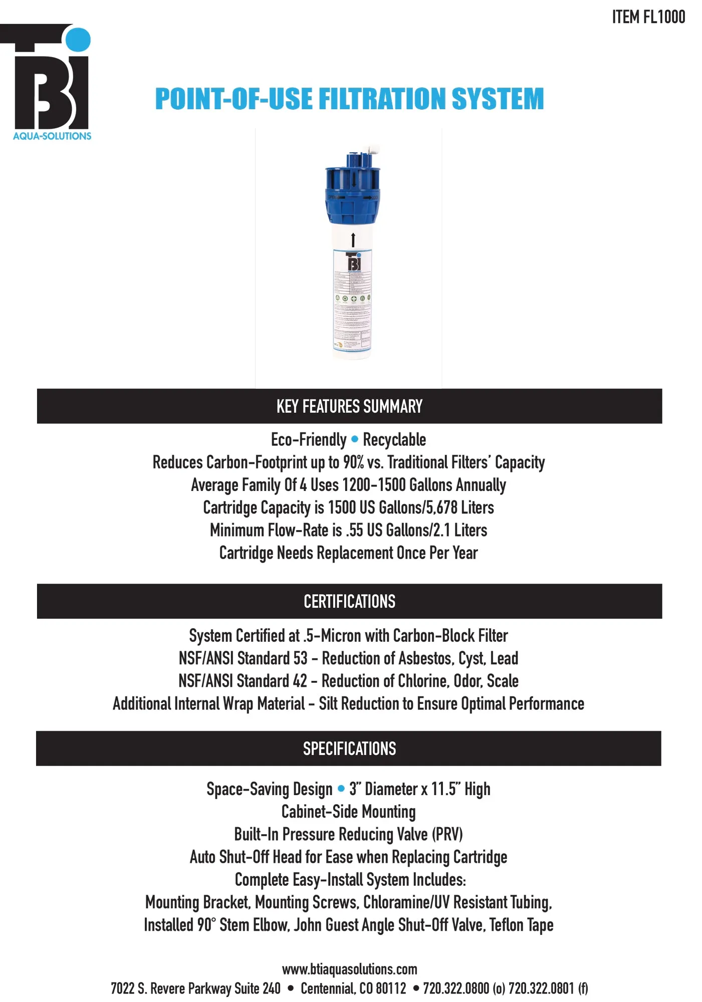 BTI HTF-HC2100 Traditional Hook Spout Hot/Cold Filtration Faucet w/ Digital Hot Water Tank & Filtration System