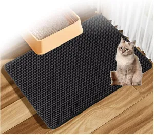 Cat Litter Mat, Honeycomb Double Layer Easy Clean Cat Litter Trap Mat Less Waste,Soft On Paws,Non-Slip, Litterbox Mat,Black-M