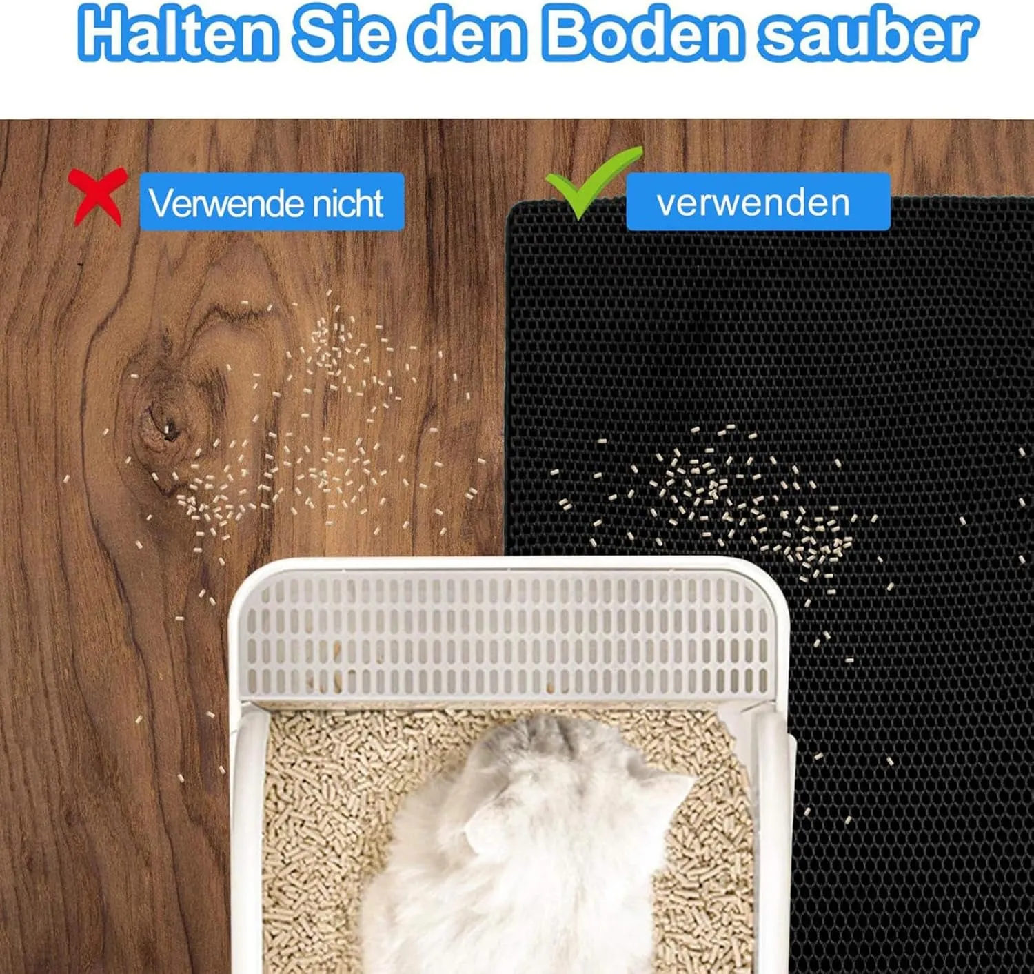 Cat Litter Mat, Honeycomb Double Layer Easy Clean Cat Litter Trap Mat Less Waste,Soft On Paws,Non-Slip, Litterbox Mat,Black-M