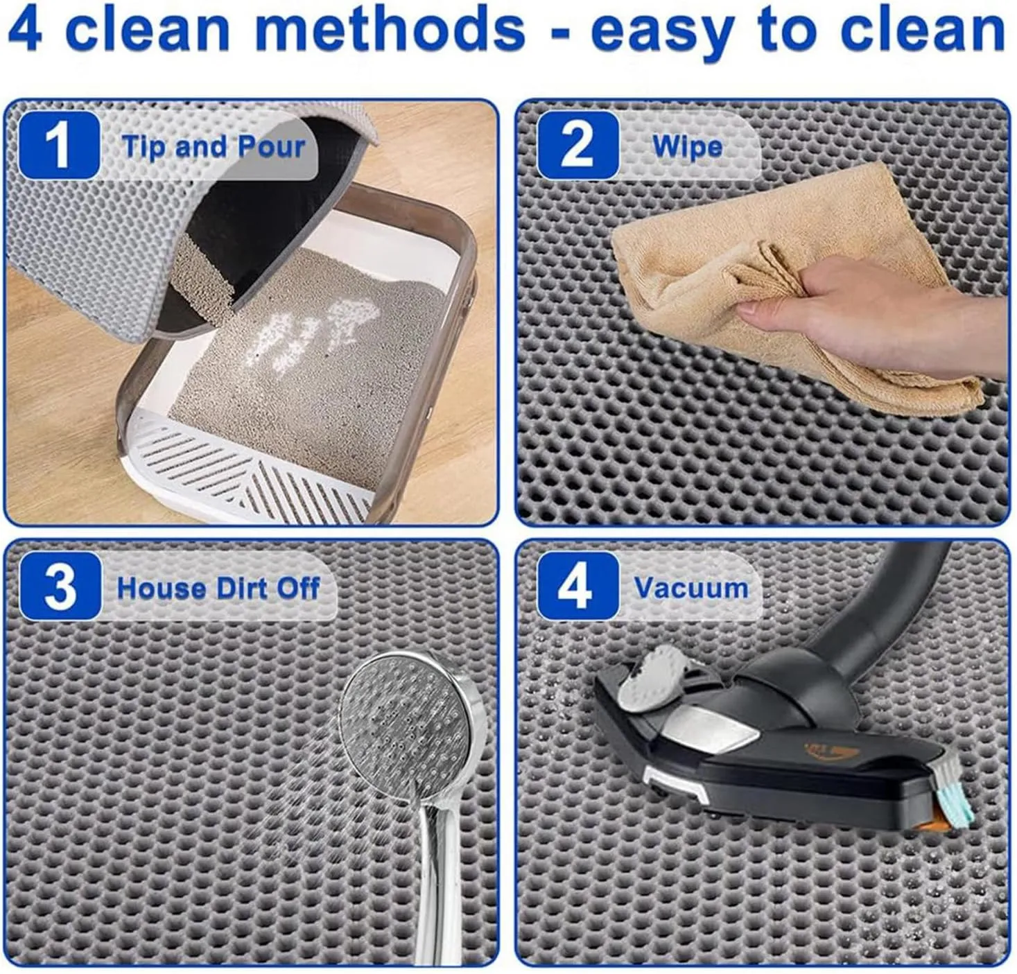 Cat Litter Mat, Honeycomb Double Layer Easy Clean Cat Litter Trap Mat Less Waste,Soft On Paws,Non-Slip, Litterbox Mat,Black-M