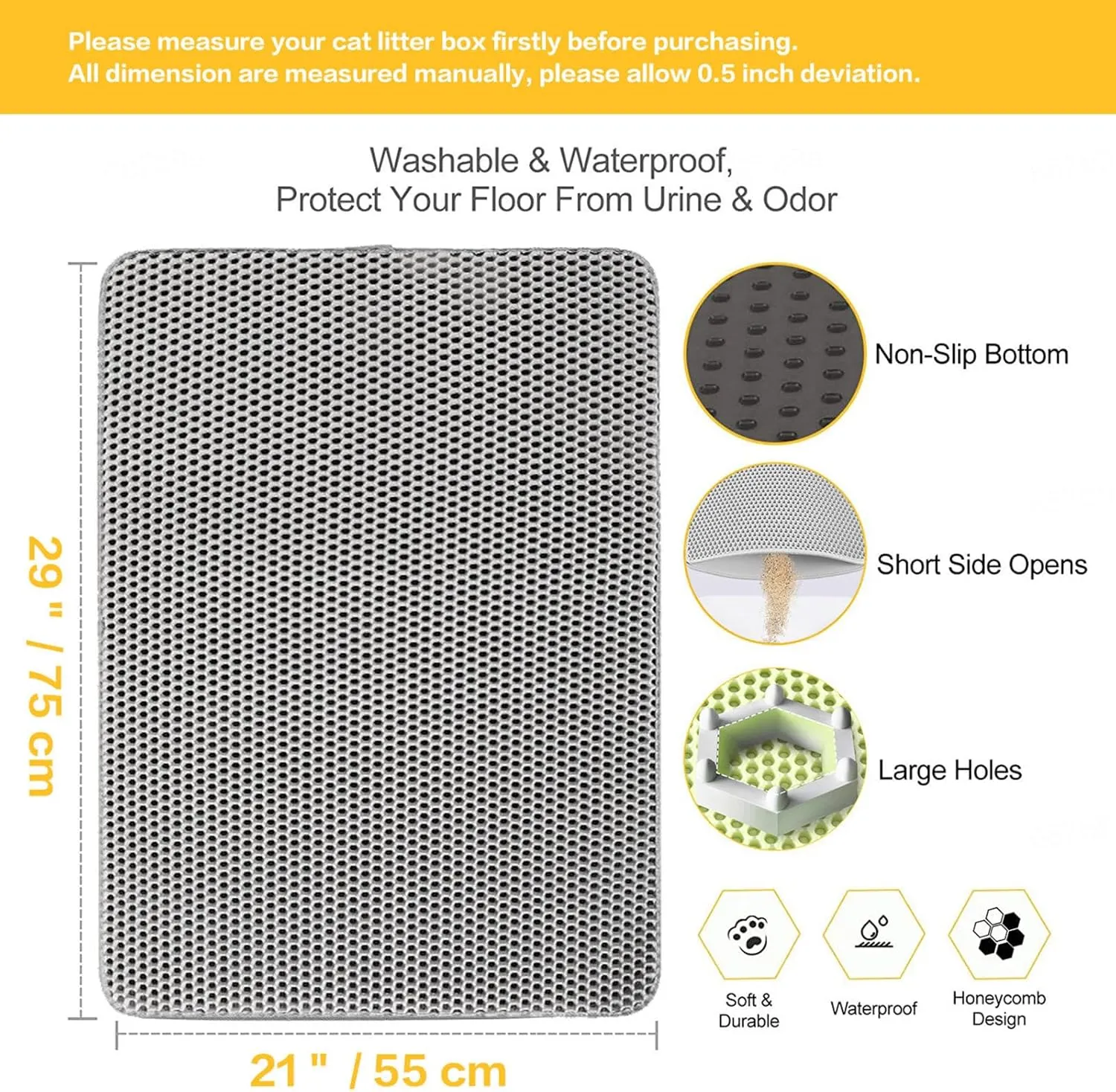 Cat Mats for Litter, Honeycomb Double Layer Easy Clean Cat Litter Trap Mats Less Waste,Soft On Paws,Non-Slip, Litter Box Mat,Purple-L