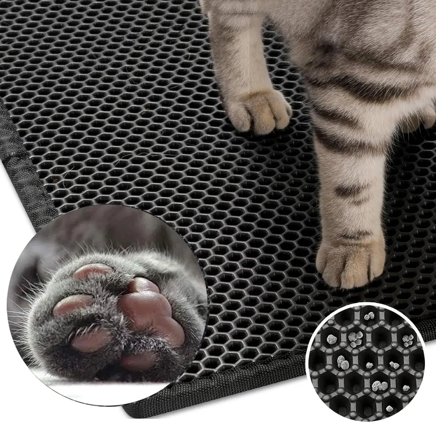 Cat Mats for Litter, Honeycomb Double Layer Easy Clean Cat Litter Trap Mats Less Waste,Soft On Paws,Non-Slip, Litter Box Mat,Purple-L