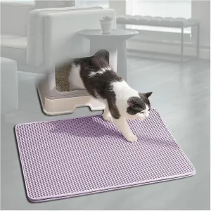 Cat Mats for Litter, Honeycomb Double Layer Easy Clean Cat Litter Trap Mats Less Waste,Soft On Paws,Non-Slip, Litter Box Mat,Purple-L