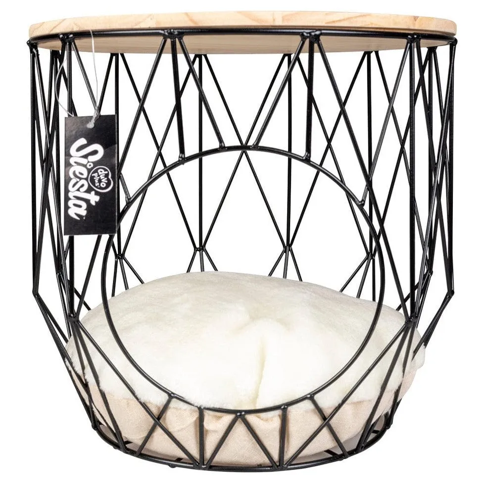 CAVIAR ROUND METAL BASKET WITH TABLE TOP 33x33x39cm black