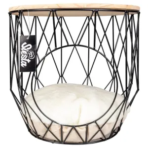 CAVIAR ROUND METAL BASKET WITH TABLE TOP 33x33x39cm black