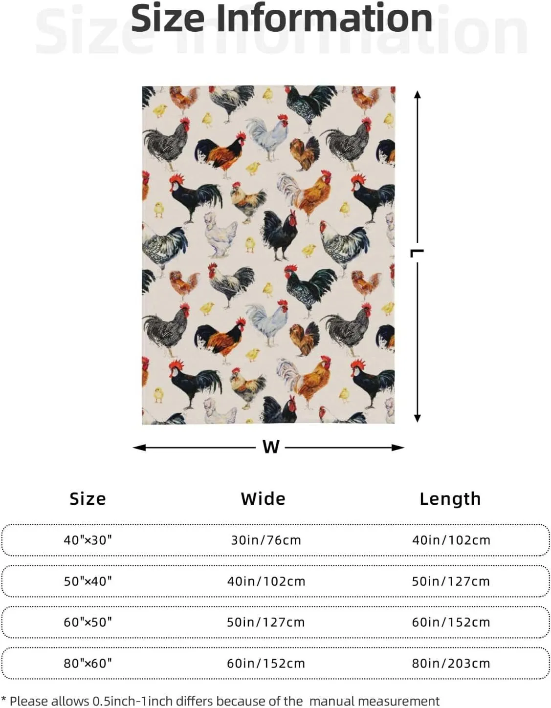 Chicken Blanket Super Soft Fleece Throw Blanket Warm and Cozy Lightweight Bed Blanket for Couch, Sofa, Camping, and Travel All Season Blankets Gifts 50"x40"