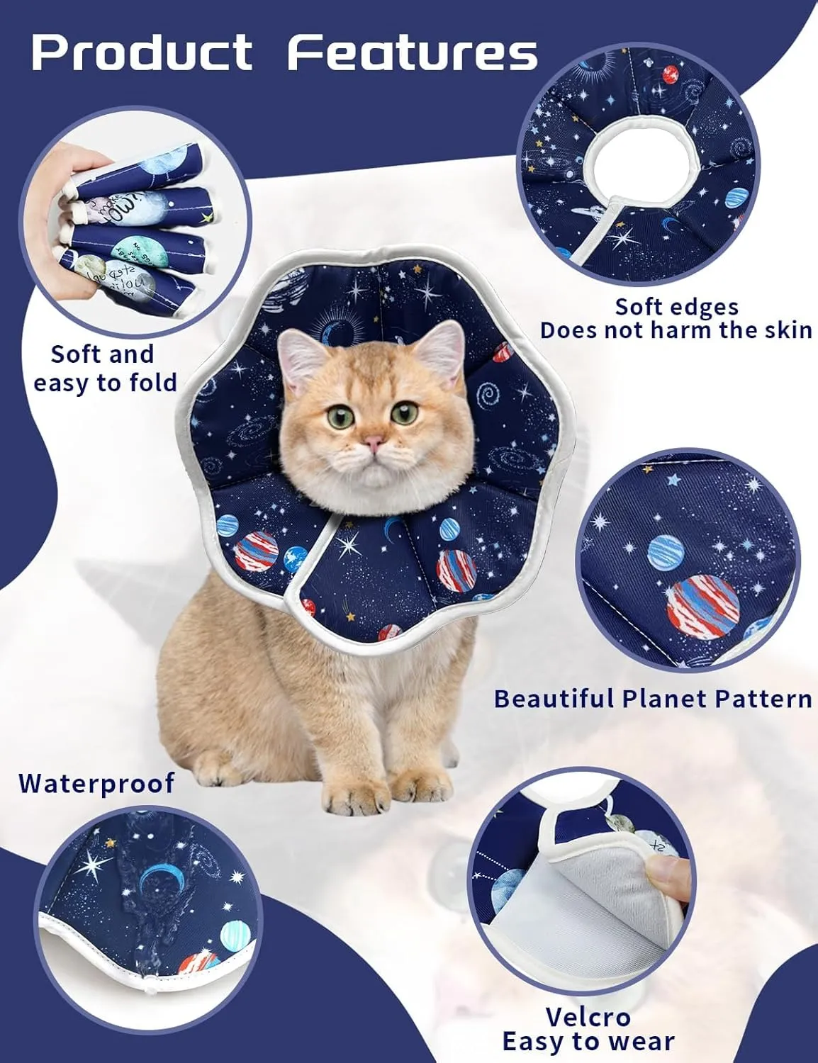 Cute,Soft Cat Recovery Collar,Adjustable Pet Cat Cone Collar,Pet Neck Donut Protective Recovery Cone for Cat-Comfortable Lightweight Elizabethan Collar for Kitten Prevent from Lick Wound