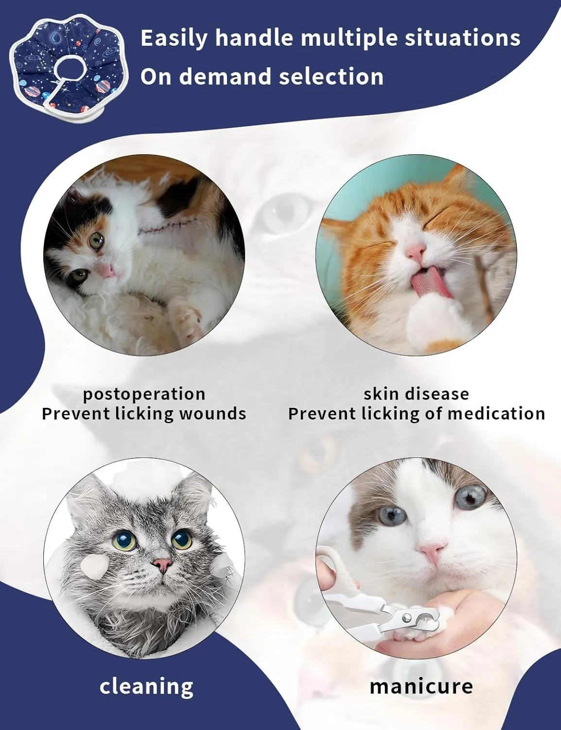 Cute,Soft Cat Recovery Collar,Adjustable Pet Cat Cone Collar,Pet Neck Donut Protective Recovery Cone for Cat-Comfortable Lightweight Elizabethan Collar for Kitten Prevent from Lick Wound