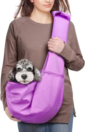 Dog Cat Sling Carrier Adjustable Padded Shoulder Strap with Large Zipper Pocket & Mesh Pocket for Outdoor Travel
