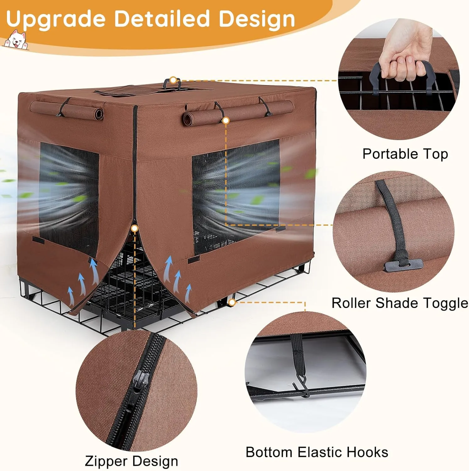 Dog Crate Cover 36 Inch Thickened Dog Kennel Cover Windproof Puppy Cage Cover with Mesh Windows on Both Sides Portable Crate Covers for Dogs Cages Fit for Indoor/Outdoor Use