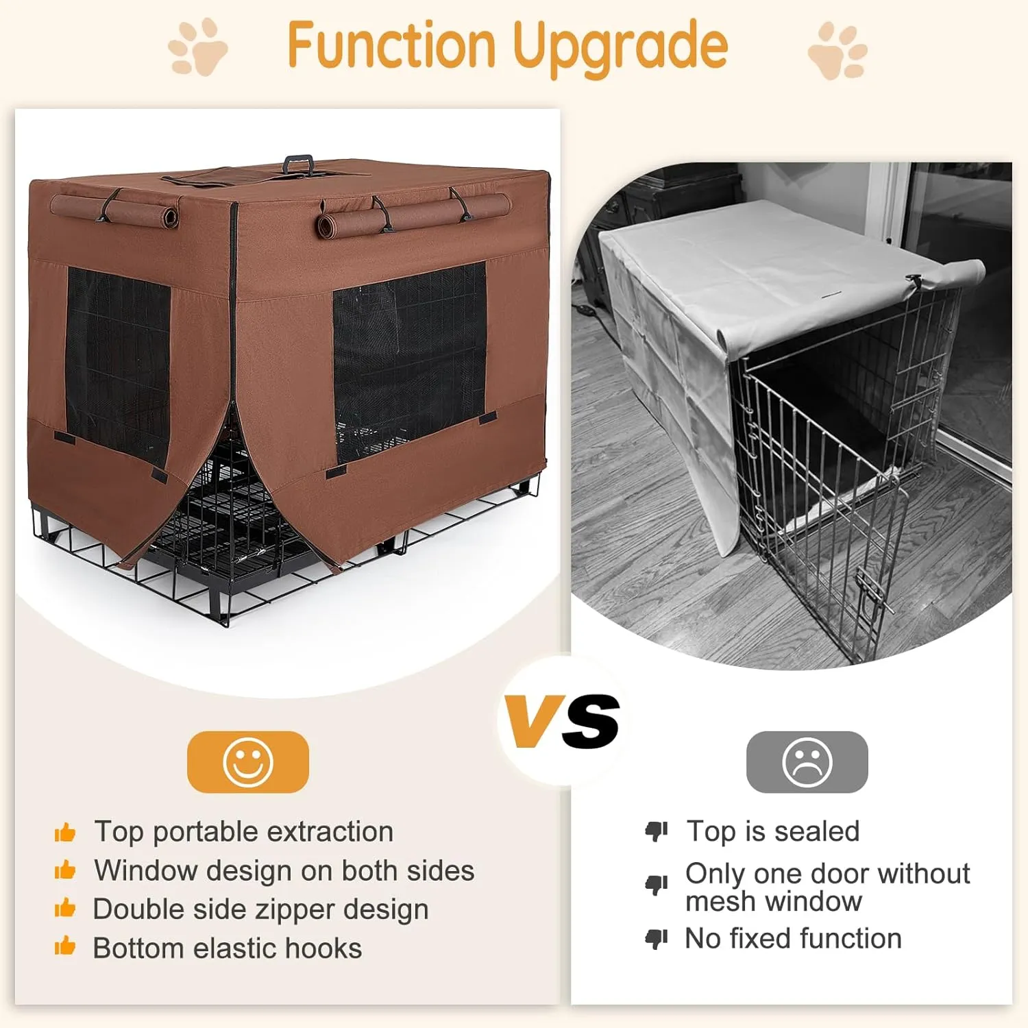 Dog Crate Cover 36 Inch Thickened Dog Kennel Cover Windproof Puppy Cage Cover with Mesh Windows on Both Sides Portable Crate Covers for Dogs Cages Fit for Indoor/Outdoor Use