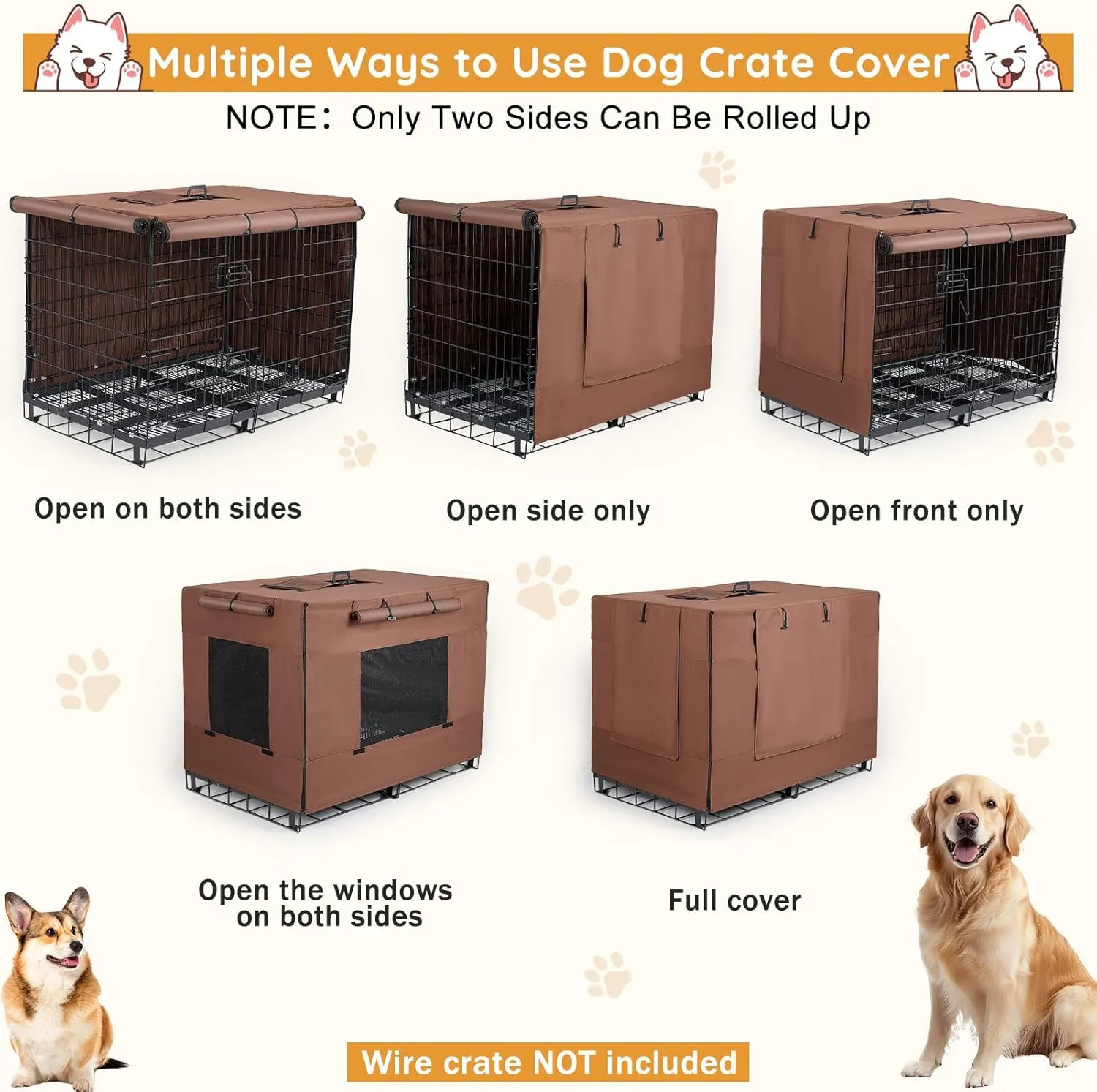 Dog Crate Cover 36 Inch Thickened Dog Kennel Cover Windproof Puppy Cage Cover with Mesh Windows on Both Sides Portable Crate Covers for Dogs Cages Fit for Indoor/Outdoor Use