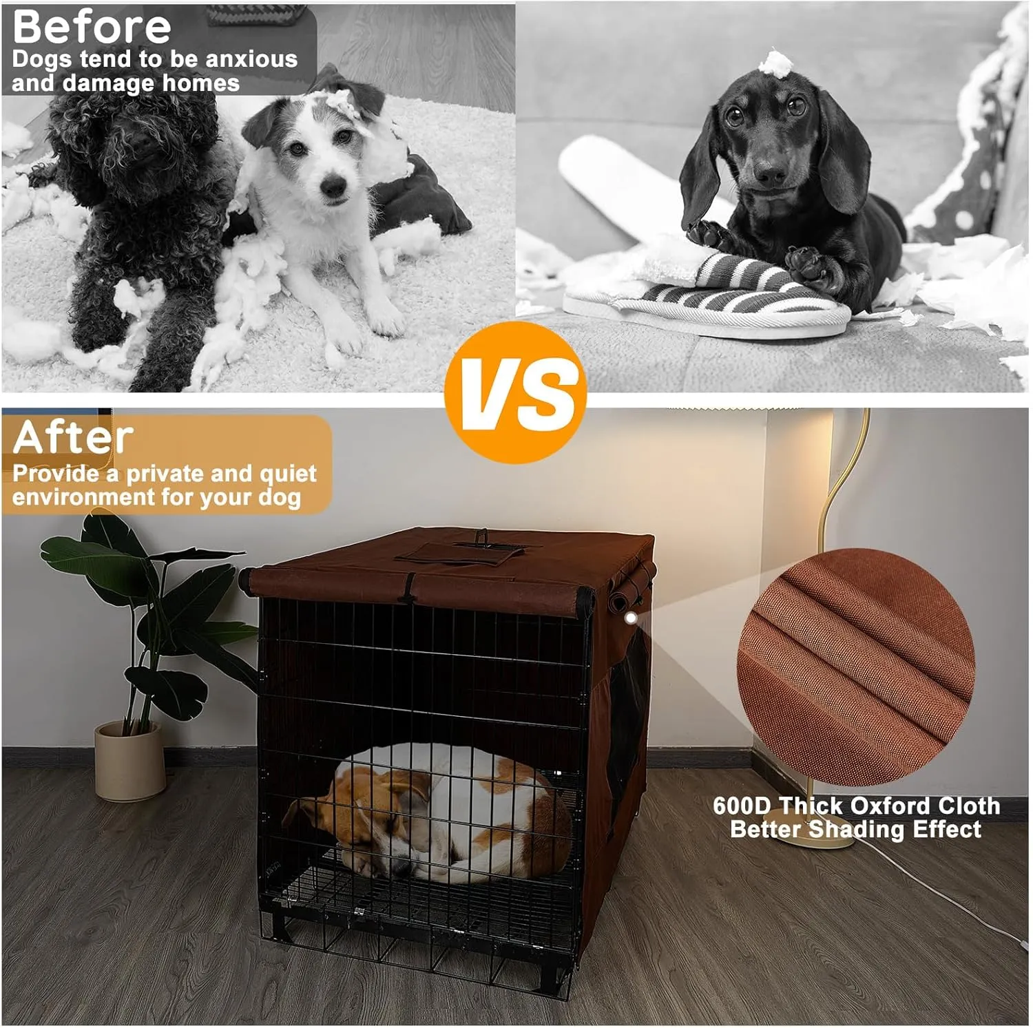 Dog Crate Cover 36 Inch Thickened Dog Kennel Cover Windproof Puppy Cage Cover with Mesh Windows on Both Sides Portable Crate Covers for Dogs Cages Fit for Indoor/Outdoor Use