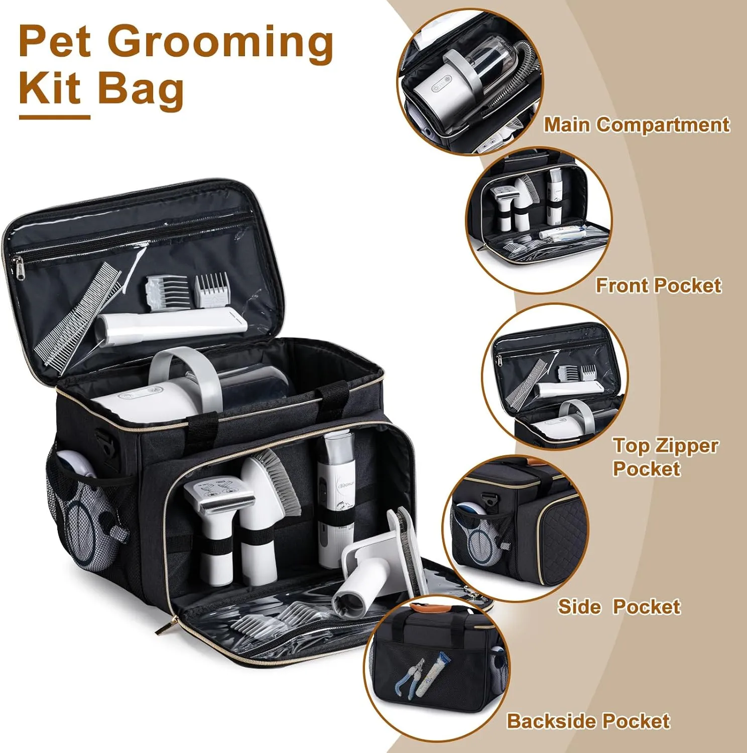 Dog Grooming Vacuum Bag, Pet Grooming Kit Bag Perfect for Dog Hair Vacuum & Grooming Tool Kit Accessories- Black