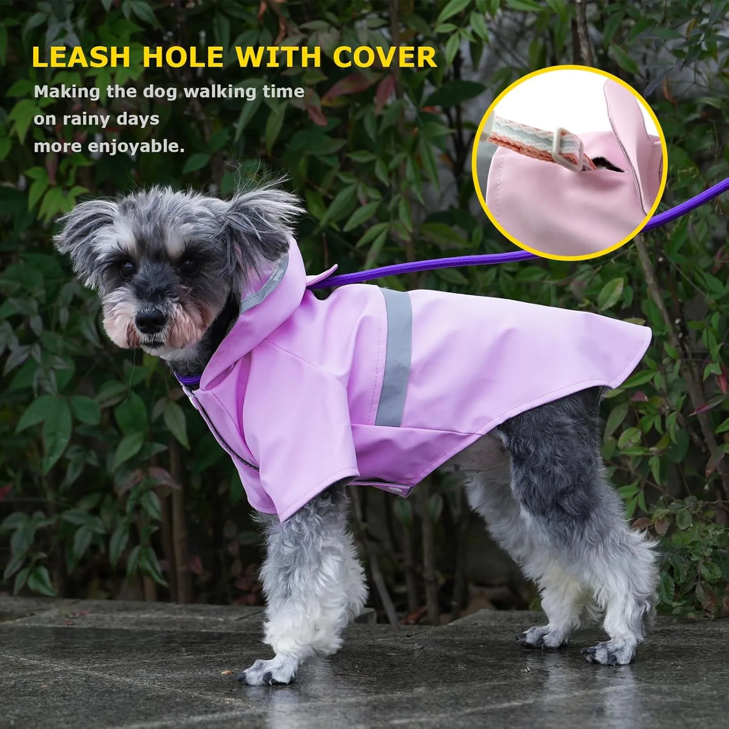 Dog Raincoat, Dog Rain,Water and Snow Proof Jacket with Hood, Leash Hole and Reflective Strap, Lightweight Puppy Clothes, Stylish Streetwear Outfit for Small Medium Dogs (Pink,XL)