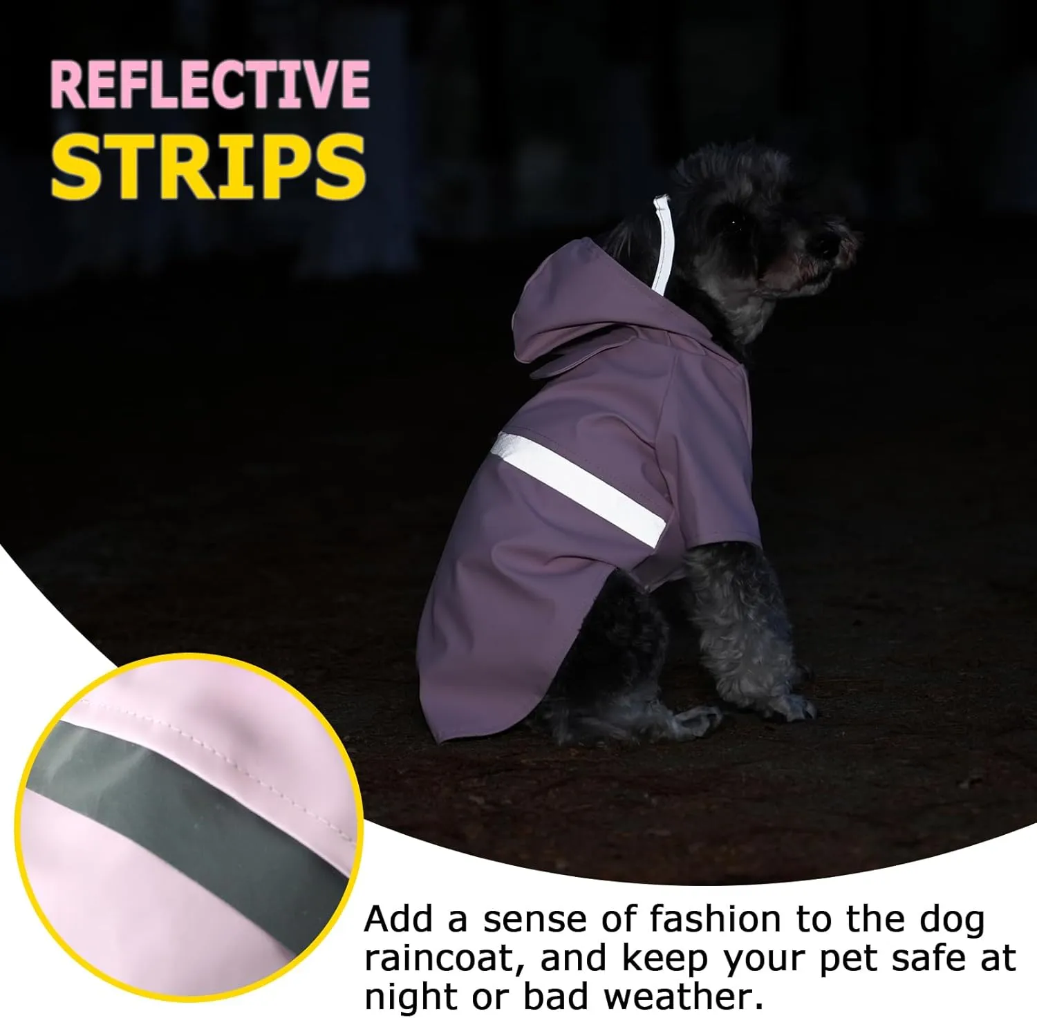 Dog Raincoat, Dog Rain,Water and Snow Proof Jacket with Hood, Leash Hole and Reflective Strap, Lightweight Puppy Clothes, Stylish Streetwear Outfit for Small Medium Dogs (Pink,XL)