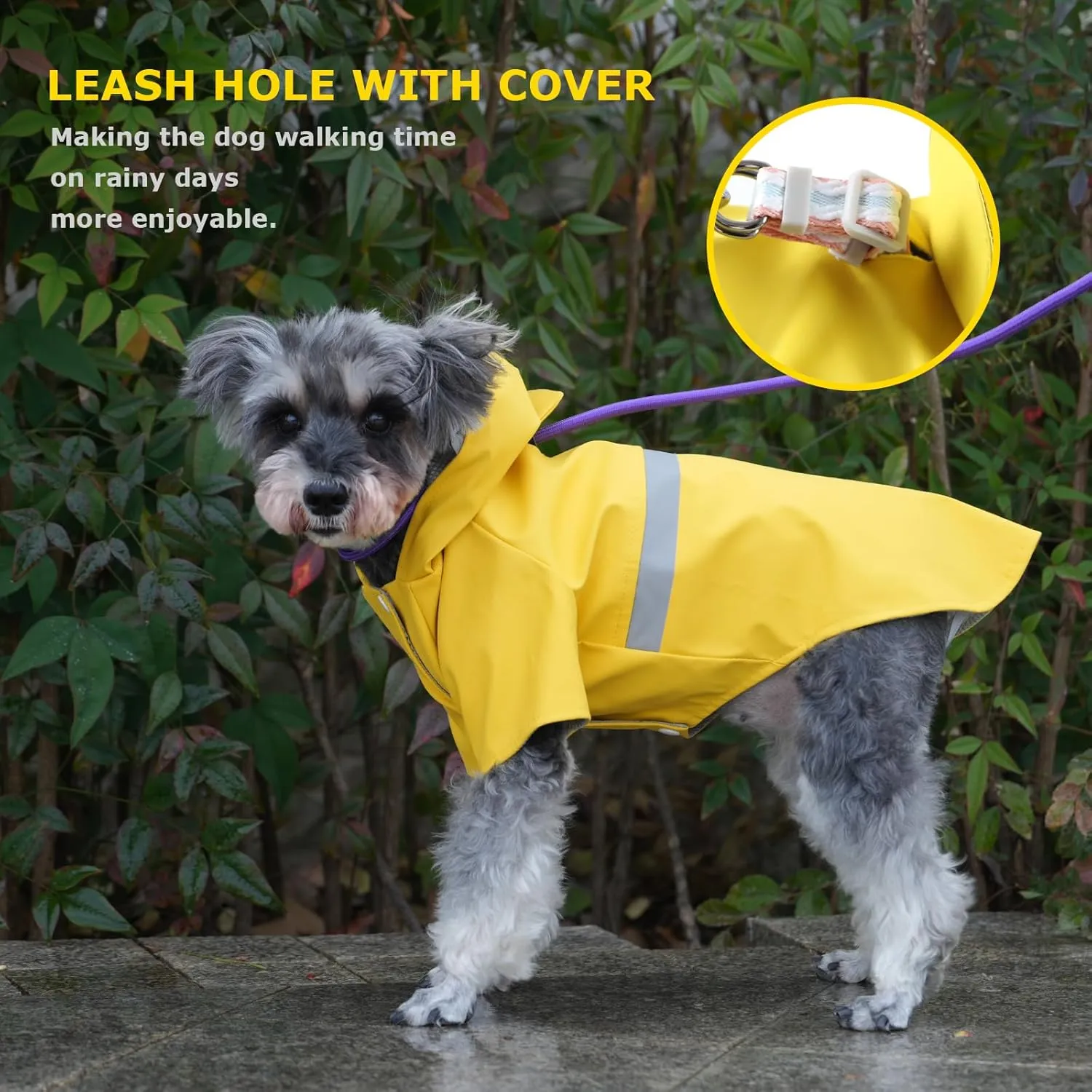 Dog Raincoat, Dog Rain,Water and Snow Proof Jacket with Hood, Leash Hole and Reflective Strap, Lightweight Puppy Clothes, Stylish Streetwear Outfit for Small Medium Dogs (Yellow,XL)