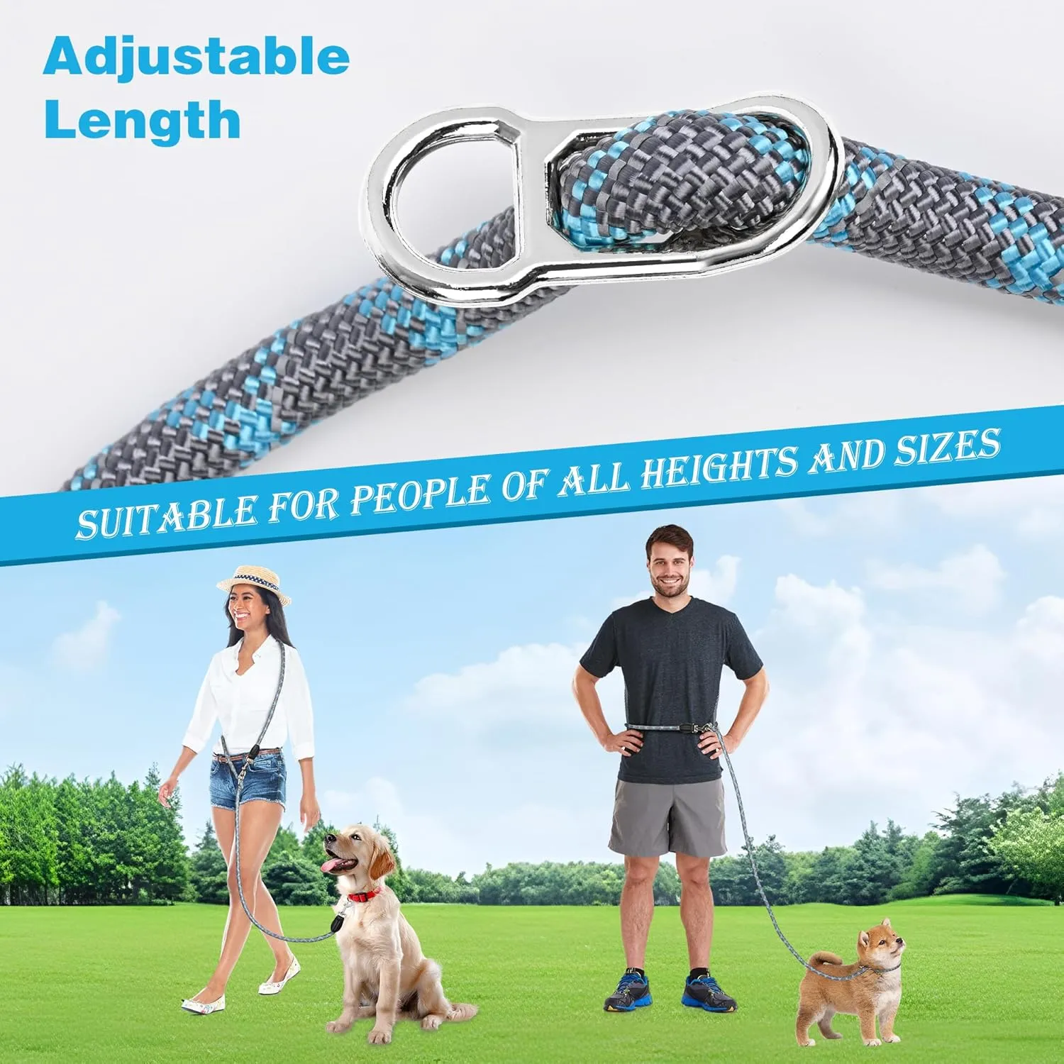 Dos & Nueve, Multi-Functional Double Lock Dog Leash, 8-in-1 Hand Free Dual Dog Leash (Blue-Gray)