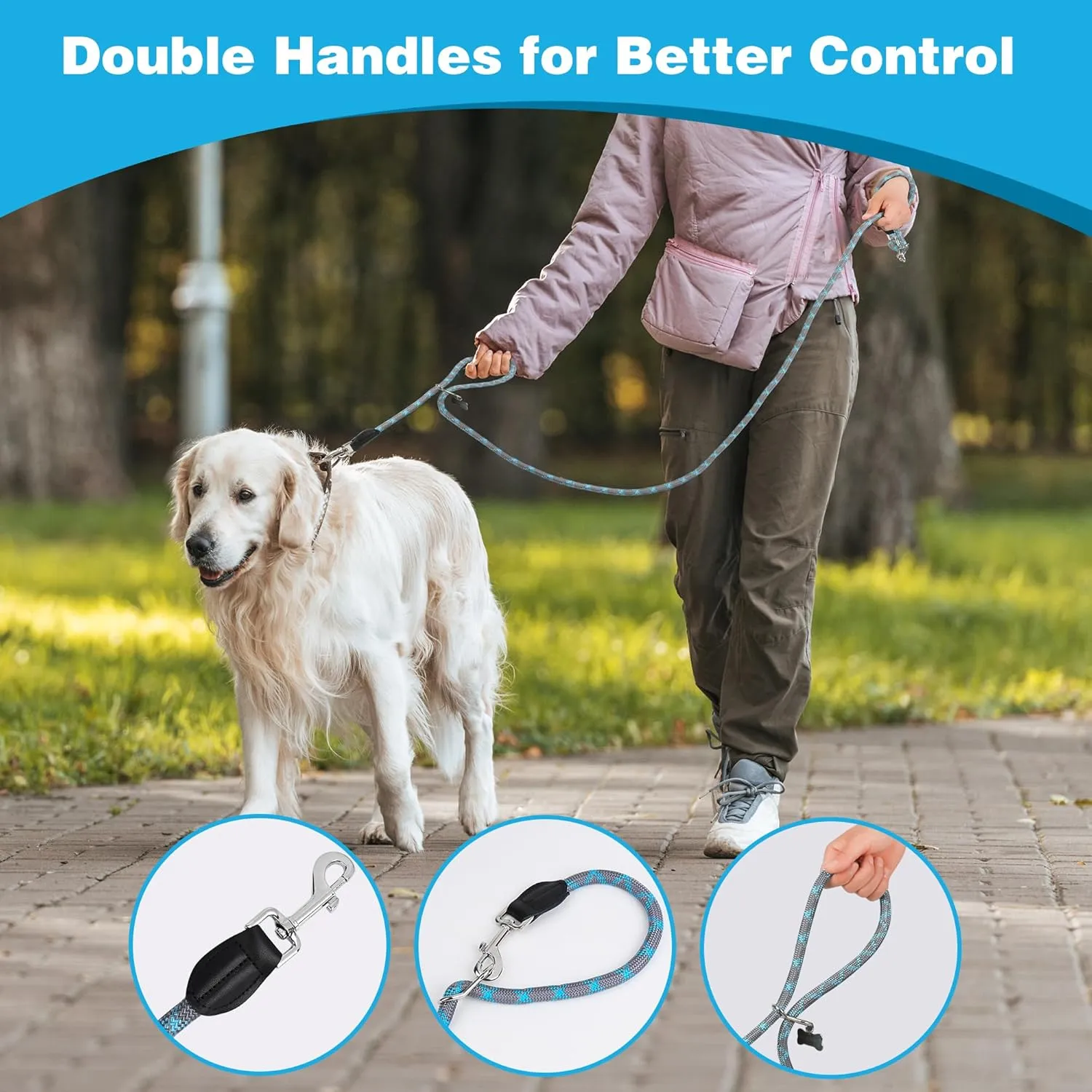 Dos & Nueve, Multi-Functional Double Lock Dog Leash, 8-in-1 Hand Free Dual Dog Leash (Blue-Gray)