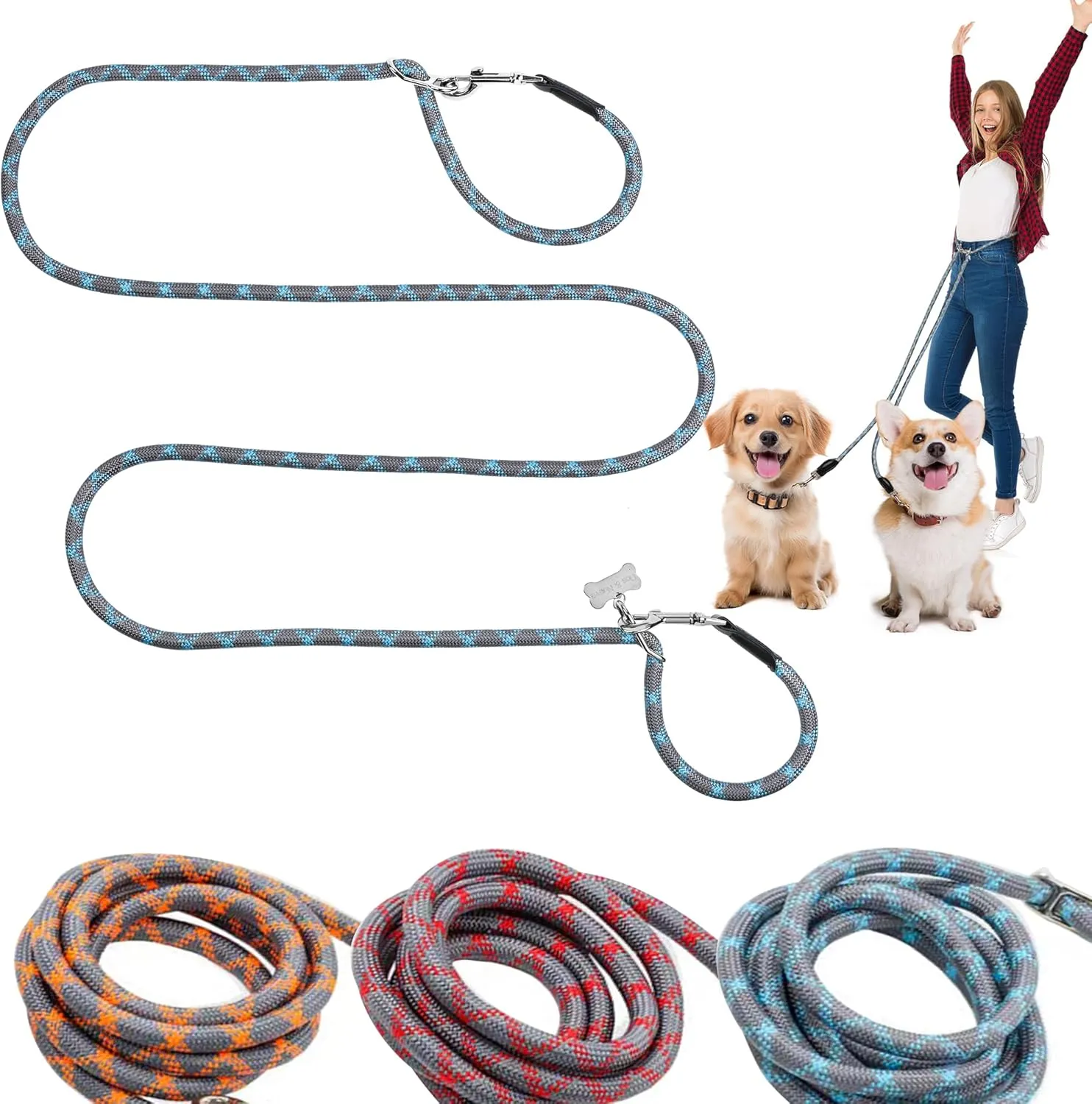 Dos & Nueve, Multi-Functional Double Lock Dog Leash, 8-in-1 Hand Free Dual Dog Leash (Blue-Gray)