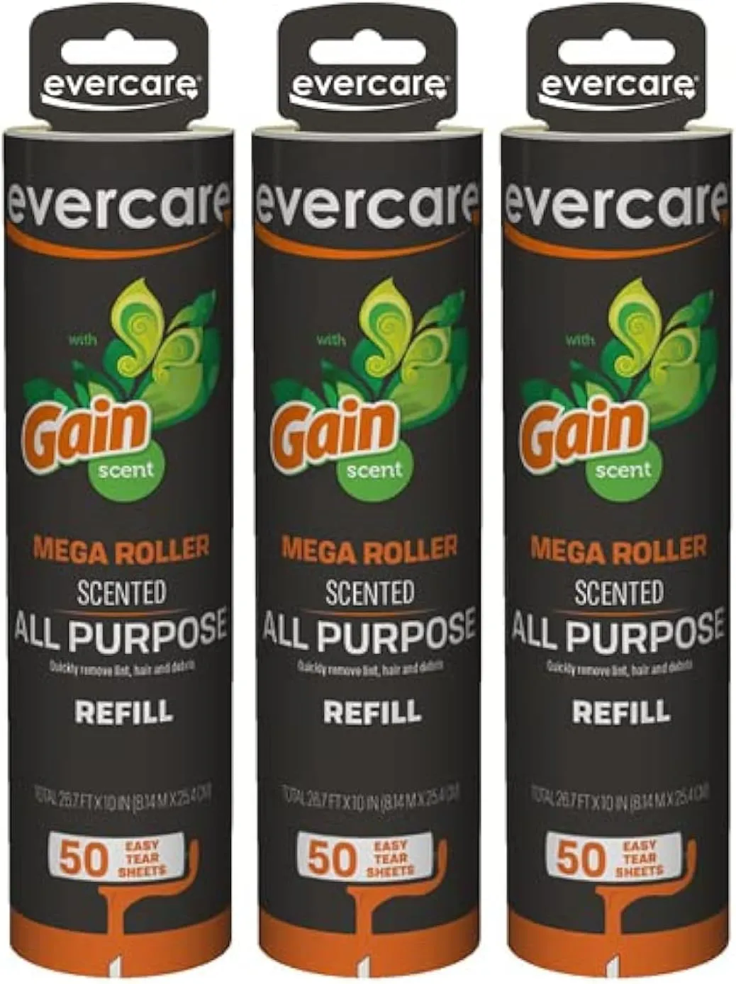 Evercare 10 Mega All-Purpose Pet Hair Lint Roller Refills, 3 Pack, 50 Sheets Each, Gain Scented  Sticky Roller for Pet Hair, Cat & Dog Hair Remover, Lint Remover for Furniture, Clothing & Cars