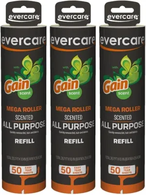 Evercare 10 Mega All-Purpose Pet Hair Lint Roller Refills, 3 Pack, 50 Sheets Each, Gain Scented  Sticky Roller for Pet Hair, Cat & Dog Hair Remover, Lint Remover for Furniture, Clothing & Cars