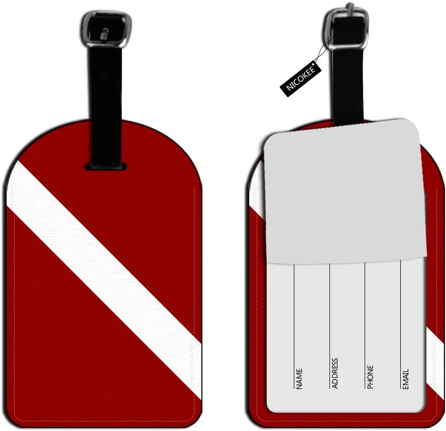 Flag-Scuba Diver Dive Leather Luggage ID Tag Suitcase Carry-On Travel Bag Label Luggage ID Tag - 1 pack
