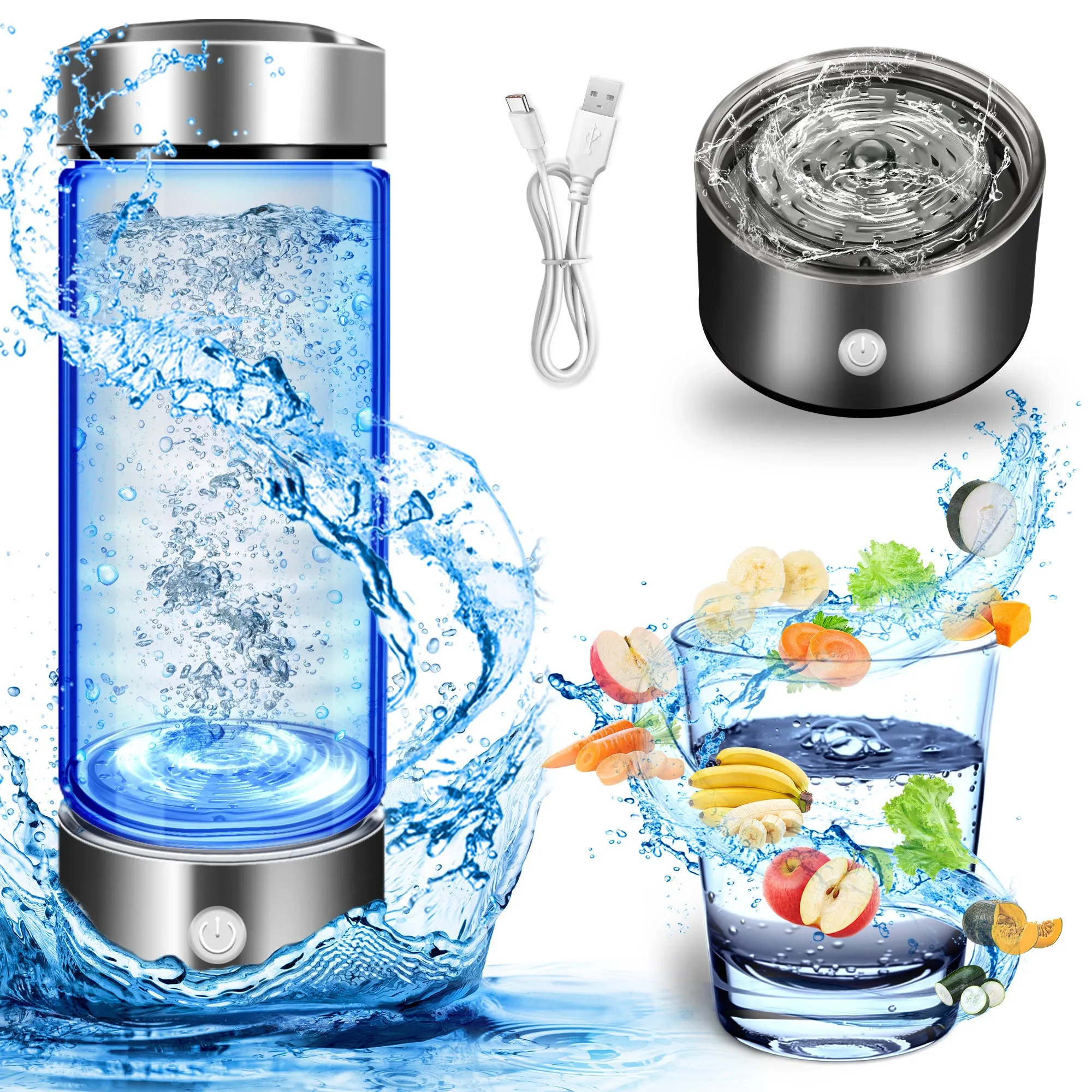 Glass Hydrogen Water Bottle - Portable SPE PEM Technology - Rich Hydrogenated Water - 1600ppb in 3 minutes 💧☀️