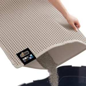 GORILLA GRIP Honeycomb Cat Litter Mat, Two Layer Trapping Waste Mats, Soft On Paws, Indoor Box Supplies and Essentials, Feeding Trap, Water Resistant on Floors, 24x15 Beige