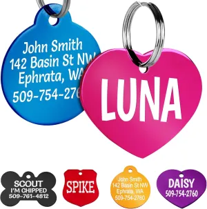 GoTags Dog Tags, Personalized Engraved Dog and Cat ID Tags for Pets, Custom Engraved on Both Sides, Various Shapes Including Bone, Round, Heart, Bow Tie, Star, and Badge (Heart, Small - Pack of 1)