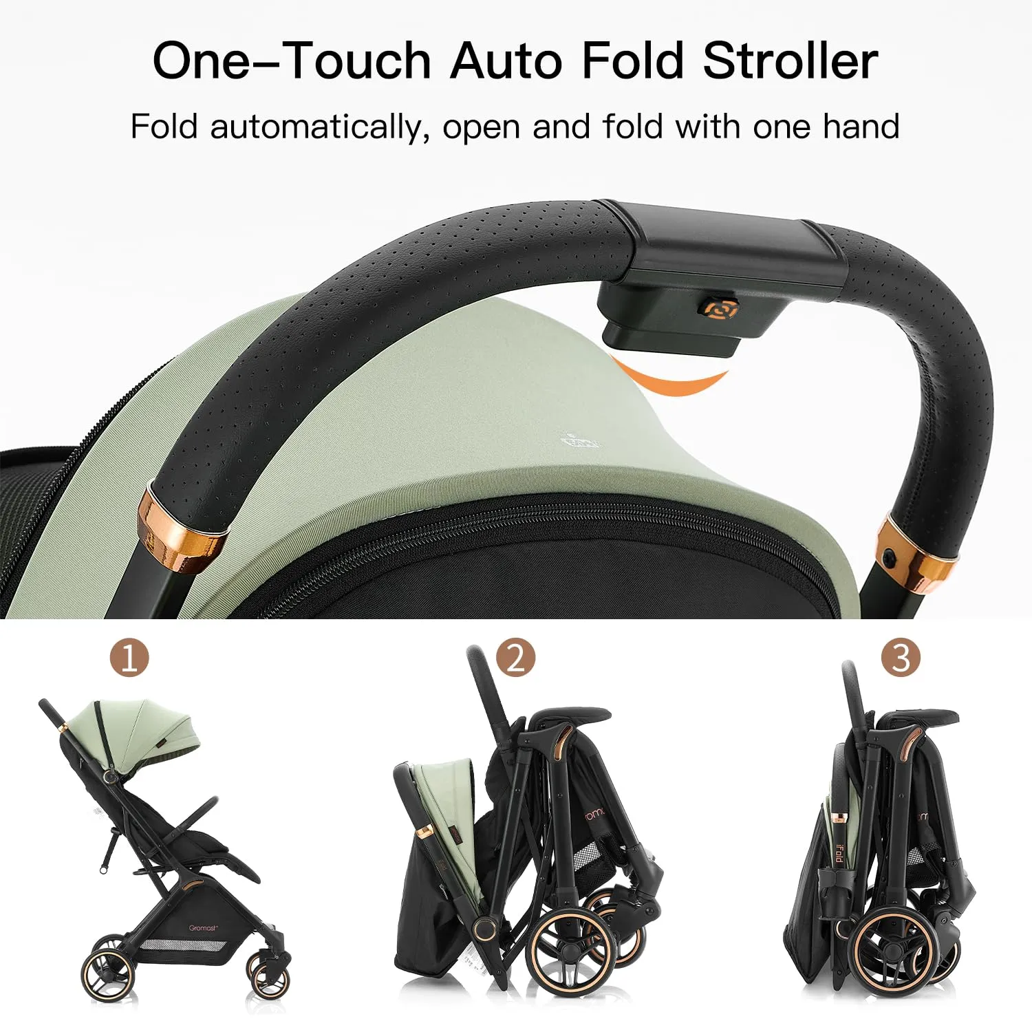 Gravity Folding Baby Stroller - Portable Travel Toddler Stroller w/Adjustable Backrest & Canopy, Lightweight and UV Protected, One-Hand Automatic Folding - Green