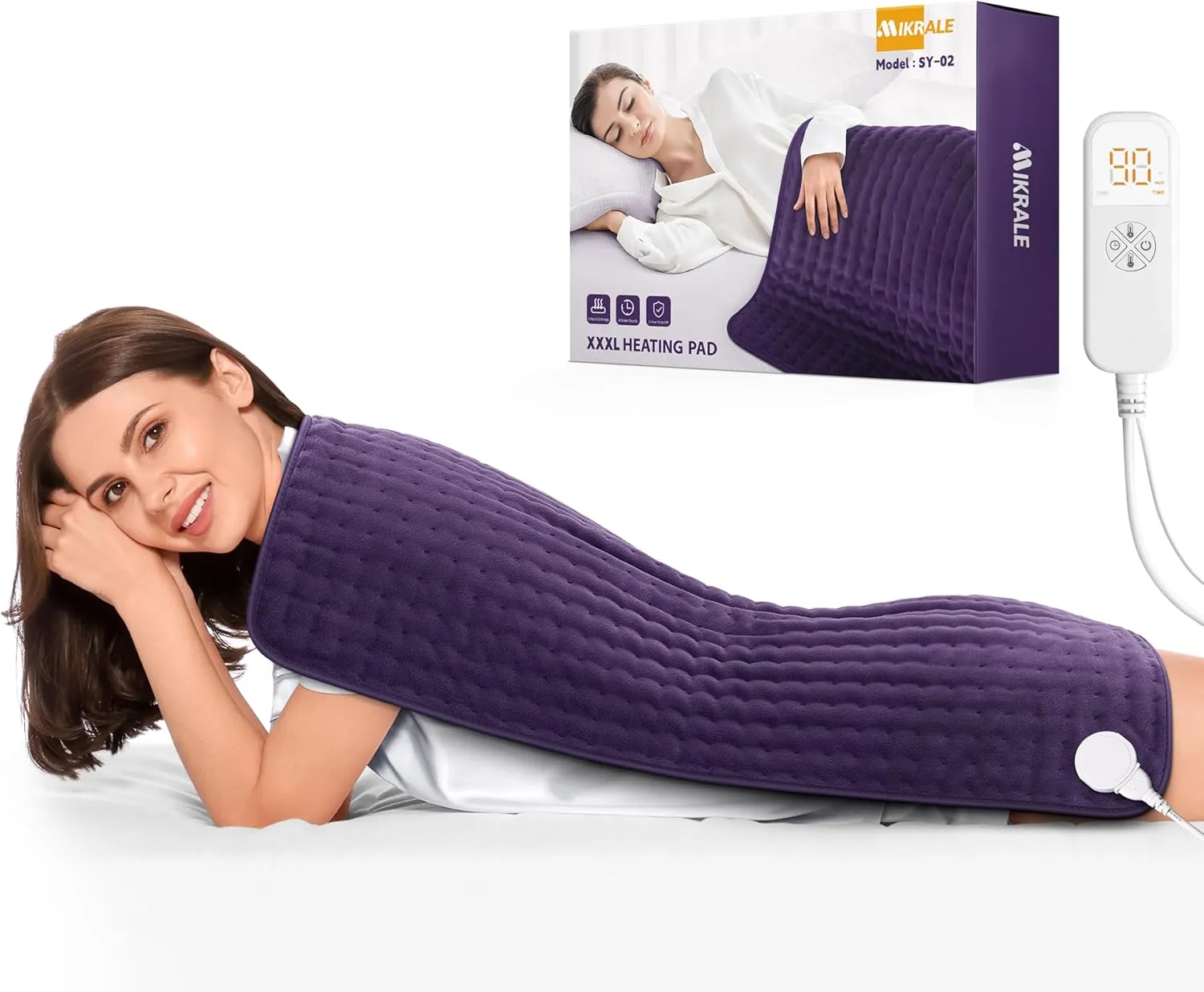 Heating Pad for Back, Cramps, Neck Pain Relief, Moist Dry Heat Options Heat Pads with 6 Heat Settings, 4 Timer Settings, Auto Shut-Off, Machine Washable, 17" x 33", Christmas Gifts for Women, Grandma