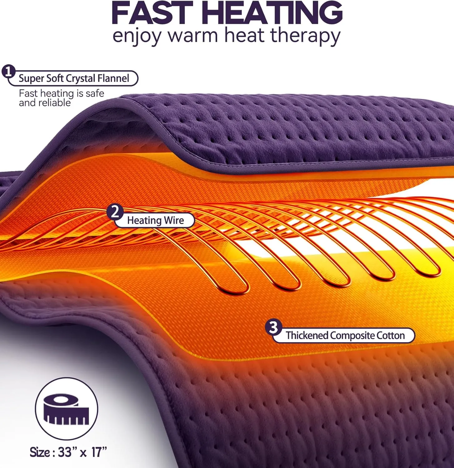 Heating Pad for Back, Cramps, Neck Pain Relief, Moist Dry Heat Options Heat Pads with 6 Heat Settings, 4 Timer Settings, Auto Shut-Off, Machine Washable, 17" x 33", Christmas Gifts for Women, Grandma
