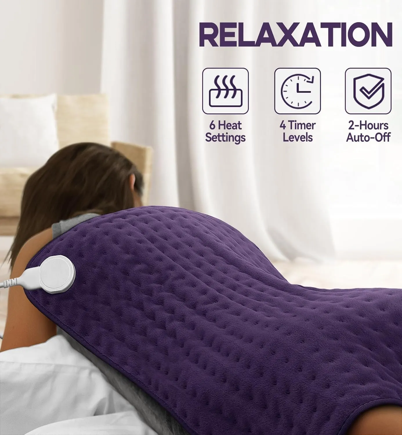 Heating Pad for Back, Cramps, Neck Pain Relief, Moist Dry Heat Options Heat Pads with 6 Heat Settings, 4 Timer Settings, Auto Shut-Off, Machine Washable, 17" x 33", Christmas Gifts for Women, Grandma