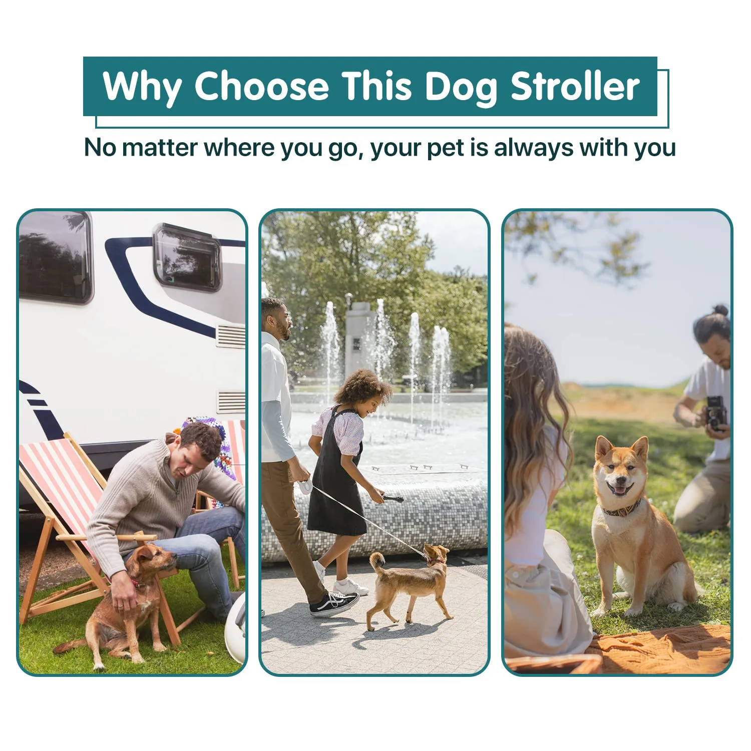 HHS Dog Strollers for Small Dogs Pet Stroller Cat Stroller for 2 Cats 3-Wheel Foldable Traveling Pet Carriage with Cup Holder, Mesh Windows, Removable Liner, Blue, 34In(L) x 17.5In(W) x 39In(H)