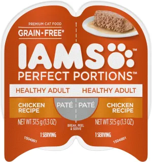 IAMS Perfect Portions Healthy Adult Grain Free Wet Cat Food Pat, Chicken Recipe, 2.6 oz. Easy Peel Twin-Pack Trays (24 Count, 48 Servings)