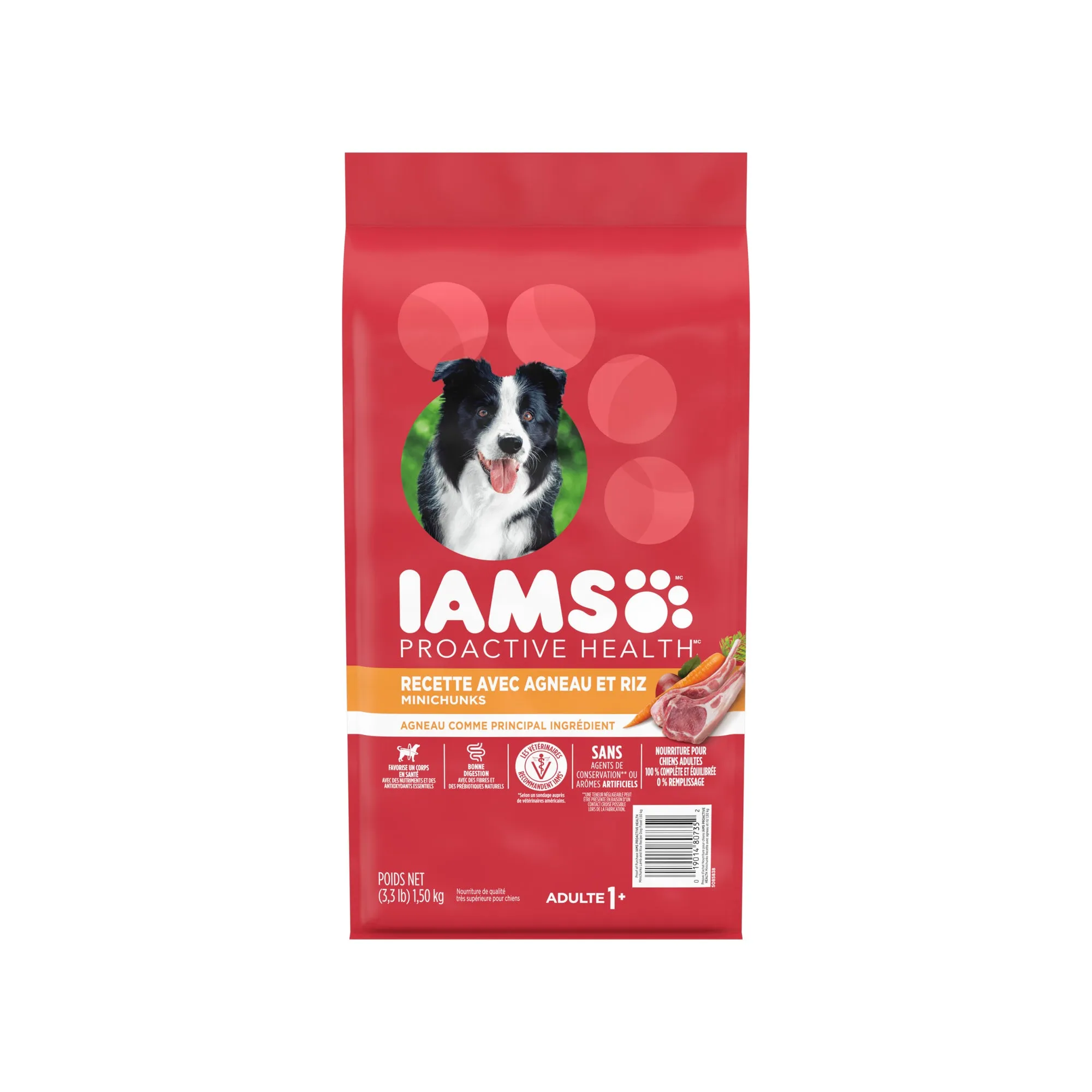 IAMS PROACTIVE HEALTH Dog Food Dry Minichunks Adult, Lamb & Rice, 1.5 kg