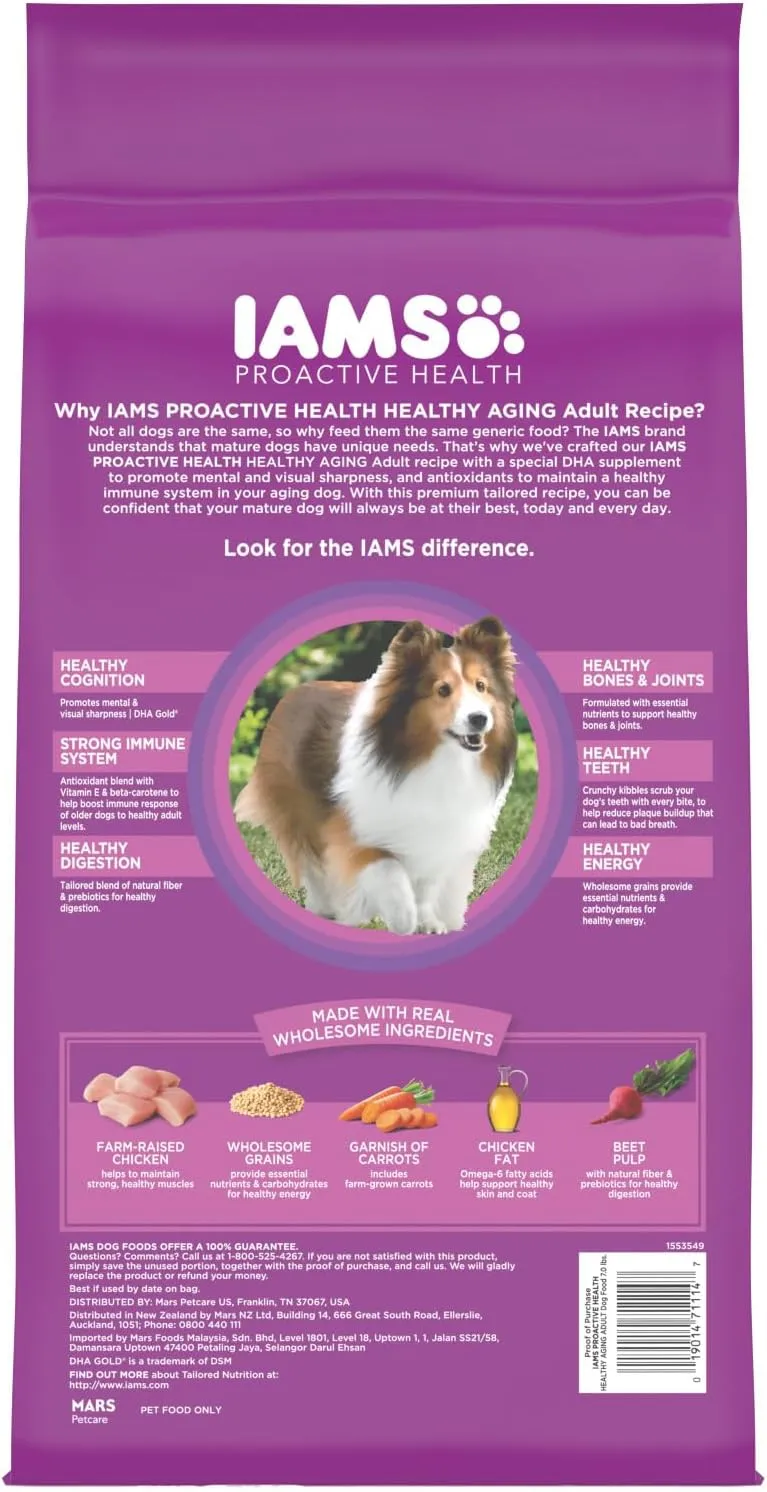 IAMS Proactive Health Healthy Aging Adult Dry Dog Food for Mature and Senior Dogs with Real Chicken, 7 lb. Bag