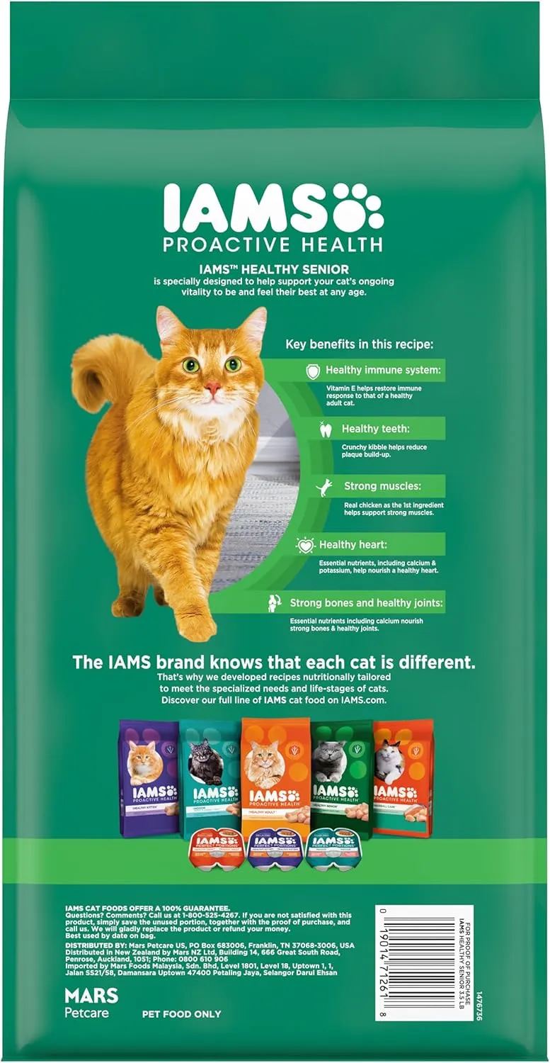 IAMS PROACTIVE HEALTH Healthy Senior Dry Cat Food with Chicken Cat Kibble, 3.5 lb. Bag
